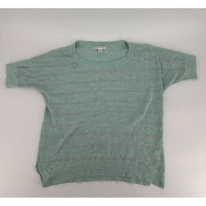 BANANA REPUBLIC Women Turquoise/Silver Striped Short Sleeve Knit Pullover Size M